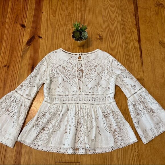 SPELL Clover Lace Blouse Semi Sheer Lattice Trim Crochet Women’s SIZE SMALL - Picture 12 of 12